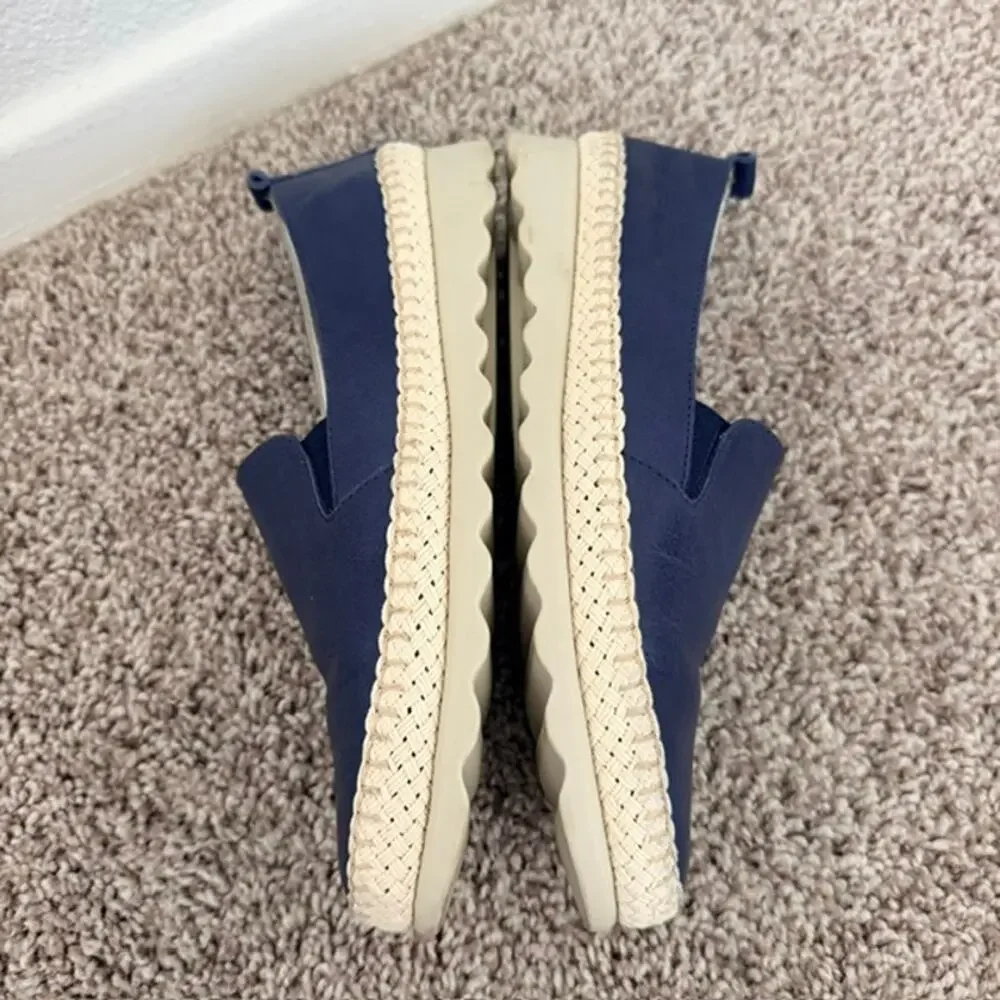 The FLEXX Chappie Slip-On Sneakers Blue Leather Jute-Wrapped Sole Women 5.5